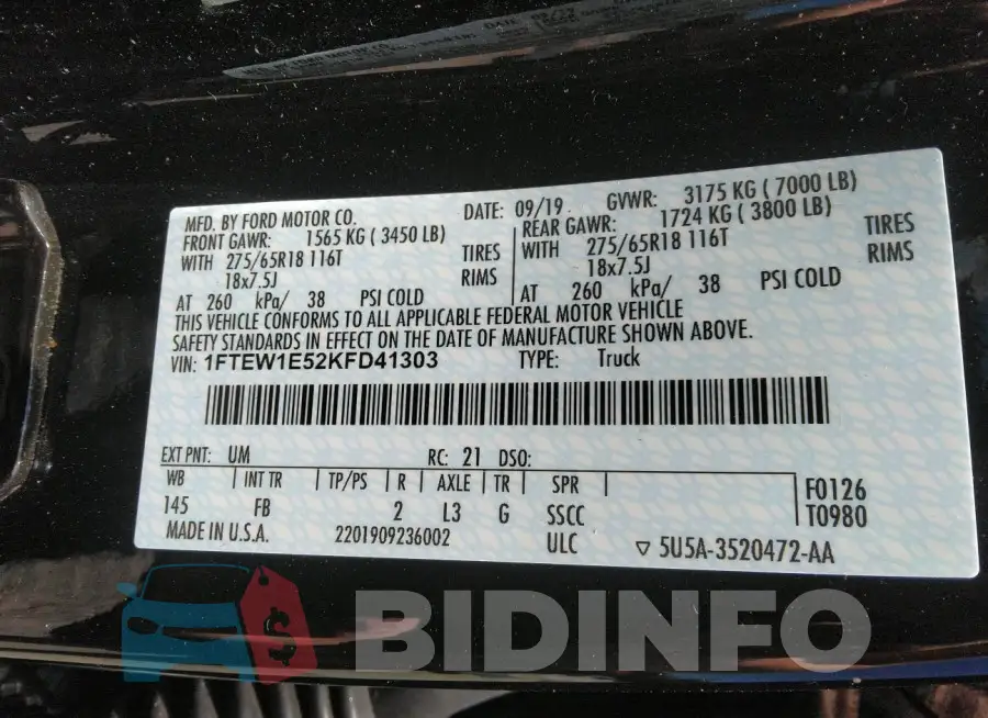 1FTEW1E52KFD41303 Photo# 9