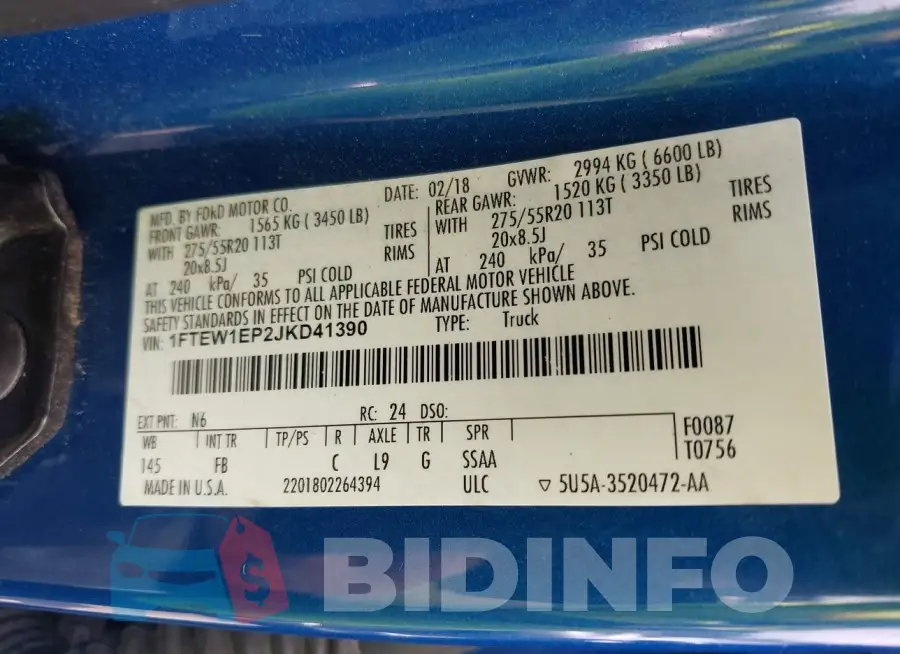 1FTEW1EP2JKD41390 Photo# 9