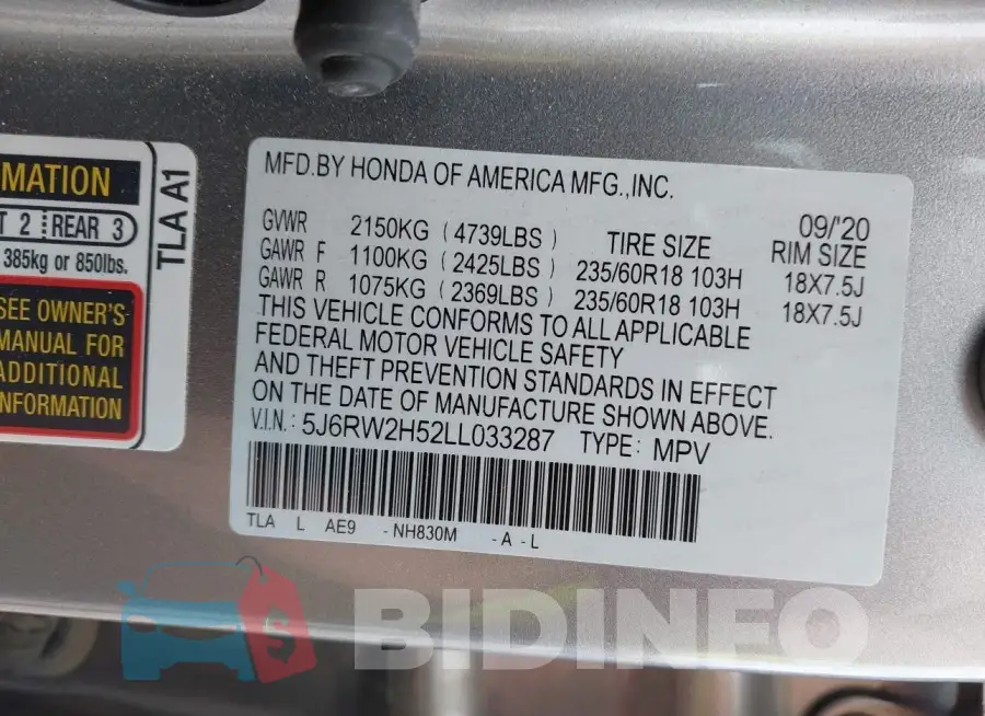 5J6RW2H52LL033287 Photo# 9