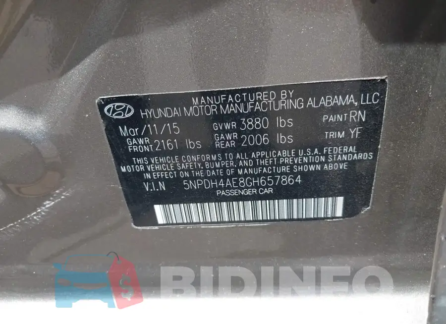 5NPDH4AE8GH657864 Photo# 9