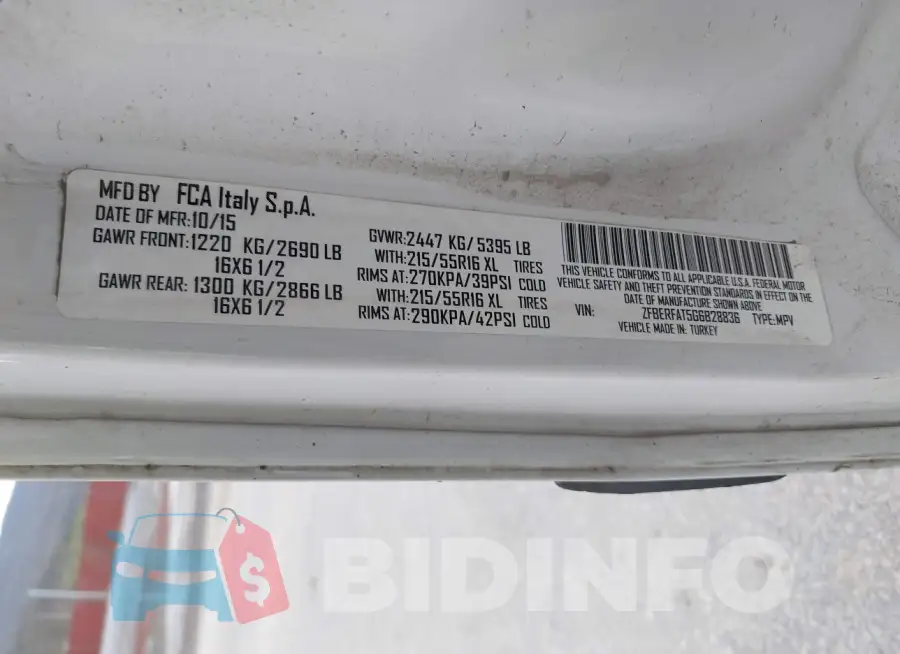 ZFBERFAT5G6B28836 Photo# 9