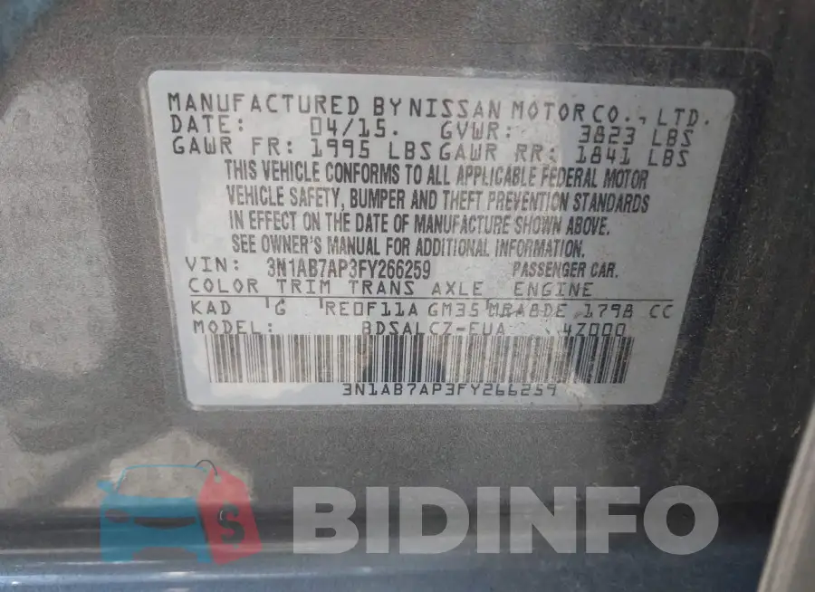 3N1AB7AP3FY266259 Photo# 9