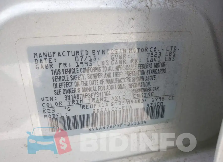 3N1AB7AP3FY311104 Photo# 9