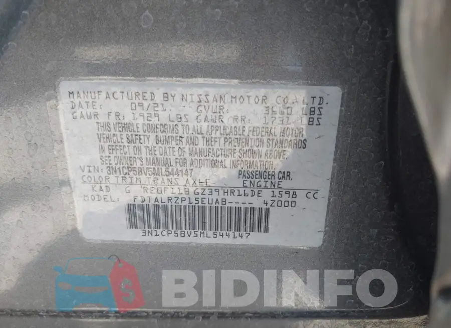 3N1CP5BV5ML544147 Photo# 9