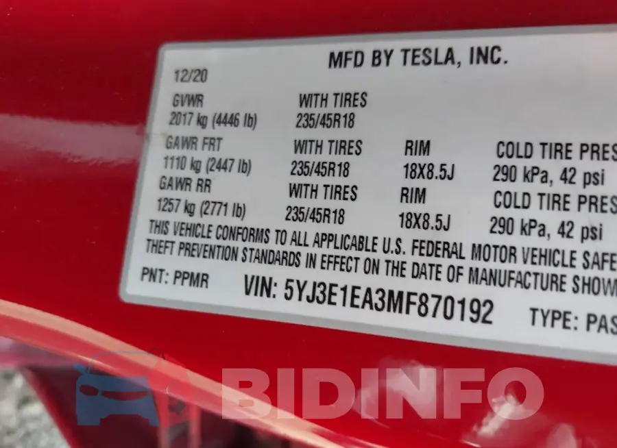 5YJ3E1EA3MF870192 Photo# 9