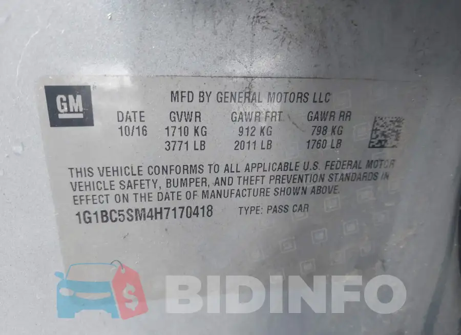 1G1BC5SM4H7170418 Photo# 9