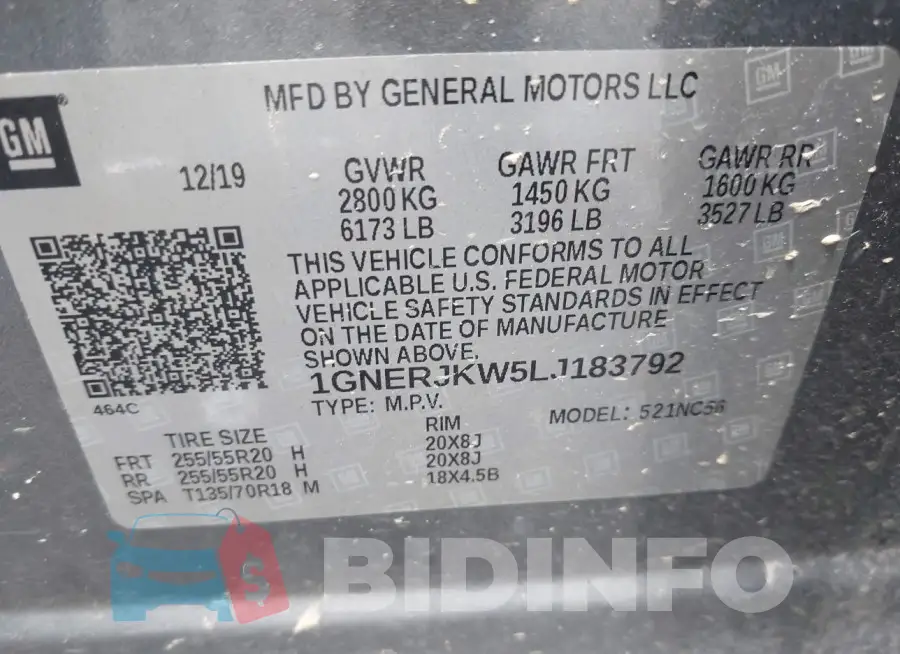1GNERJKW5LJ183792 Photo# 9