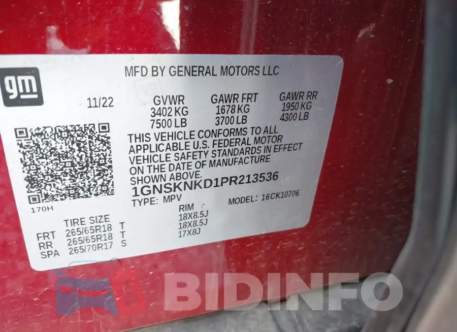 1GNSKNKD1PR213536 Photo# 9