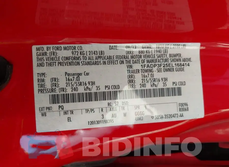 1FADP3F25EL168414 Photo# 9