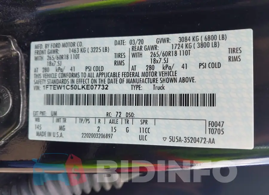 1FTEW1C50LKE07732 Photo# 9