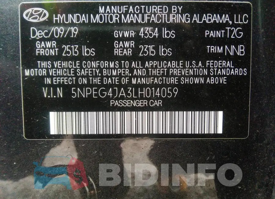 5NPEG4JA3LH014059 Photo# 9