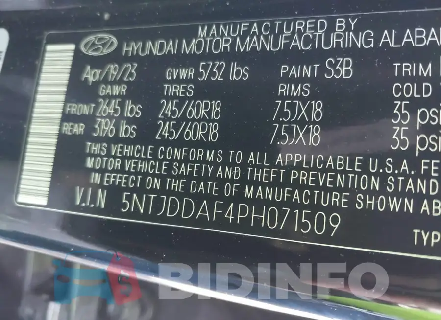 5NTJDDAF4PH071509 Photo# 9