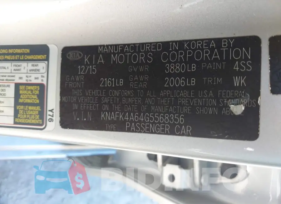 KNAFK4A64G5568356 Photo# 9