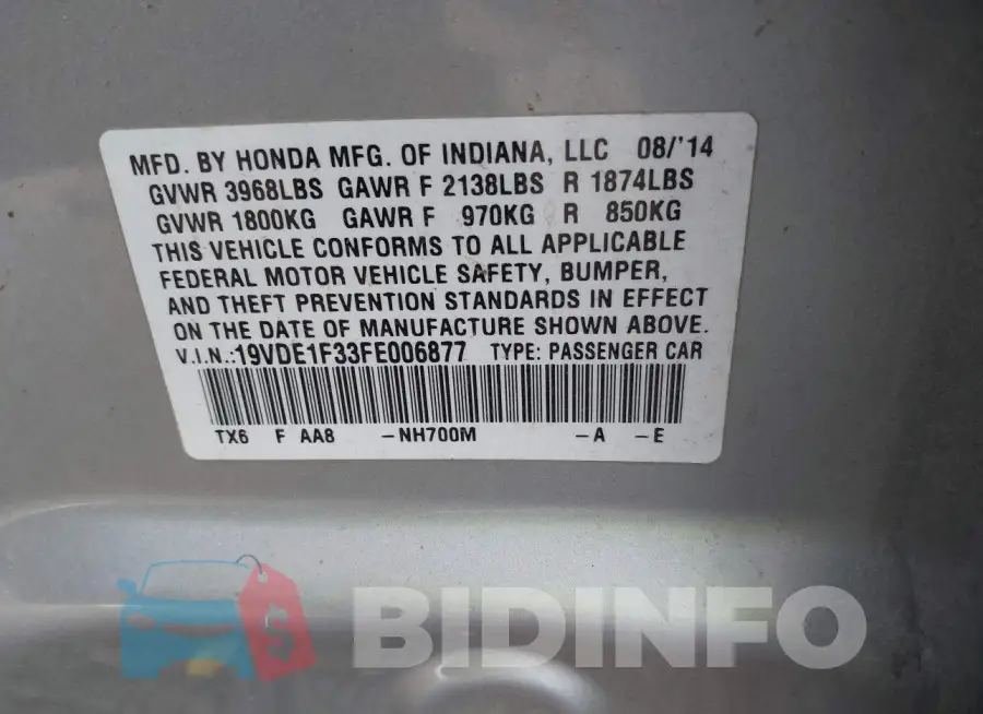 19VDE1F33FE006877 Photo# 9