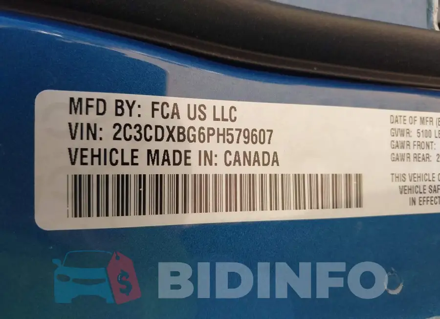 2C3CDXBG6PH579607 Photo# 9