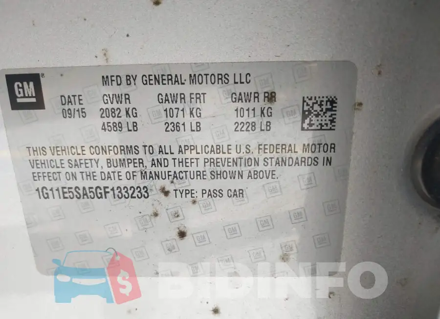 1G11E5SA5GF133233 Photo# 9