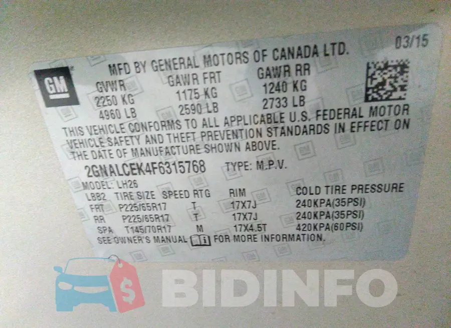 2GNALCEK4F6315768 Photo# 9