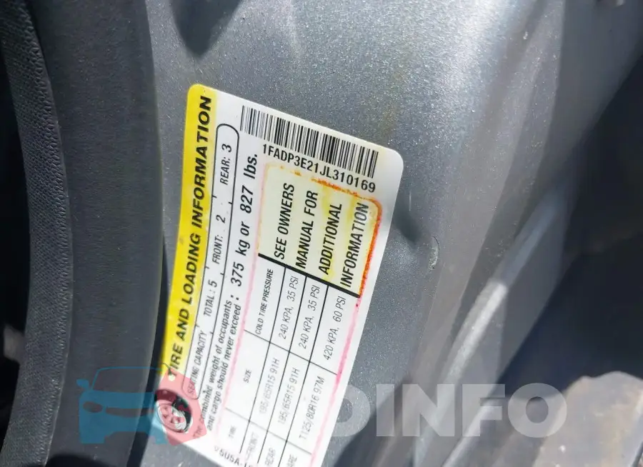 1FADP3E21JL310169 Photo# 9