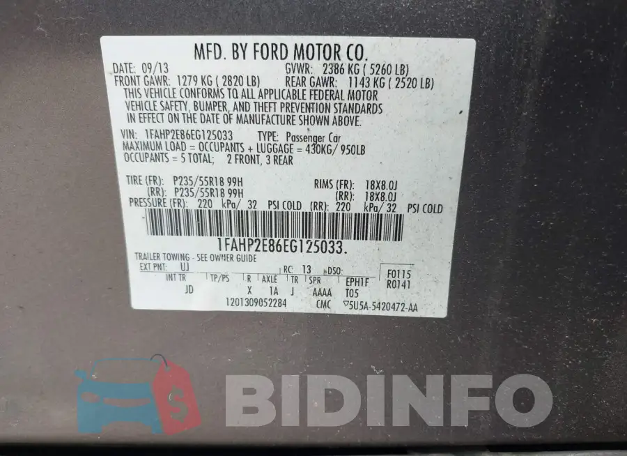 1FAHP2E86EG125033 Photo# 9