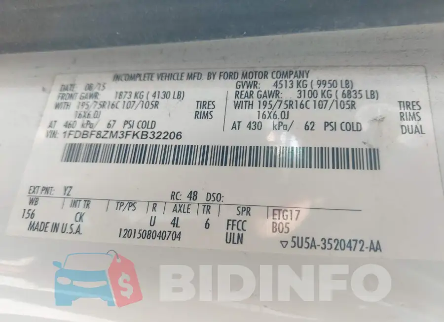 1FDBF8ZM3FKB32206 Photo# 9