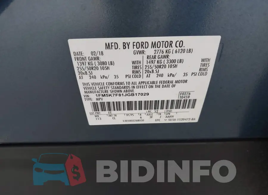 1FM5K7F81JGB17029 Photo# 9