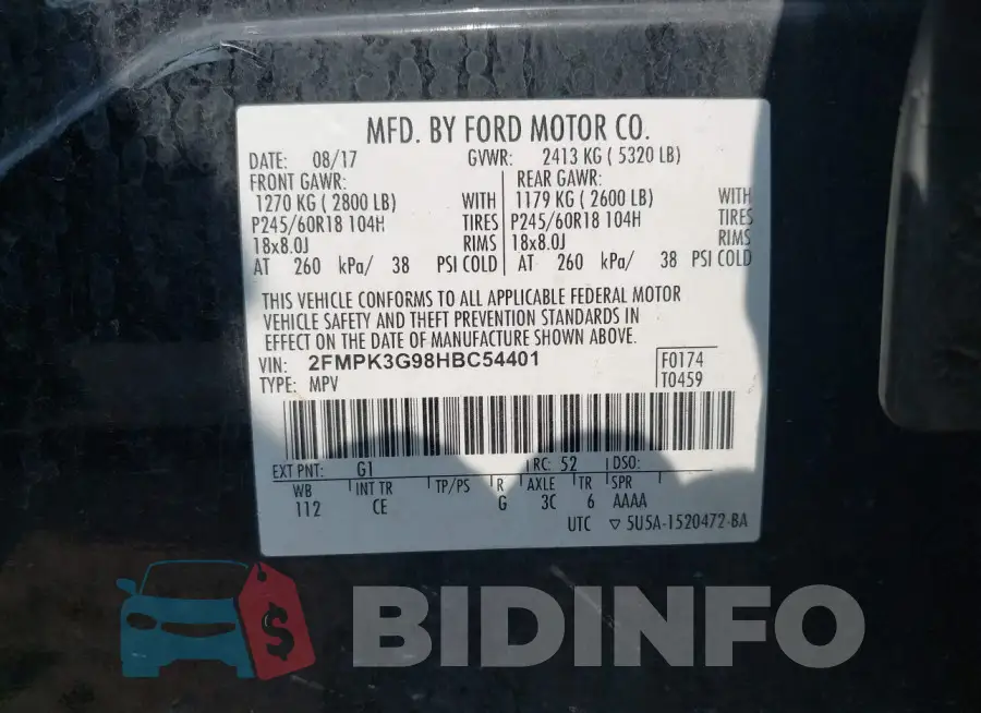 2FMPK3G98HBC54401 Photo# 9