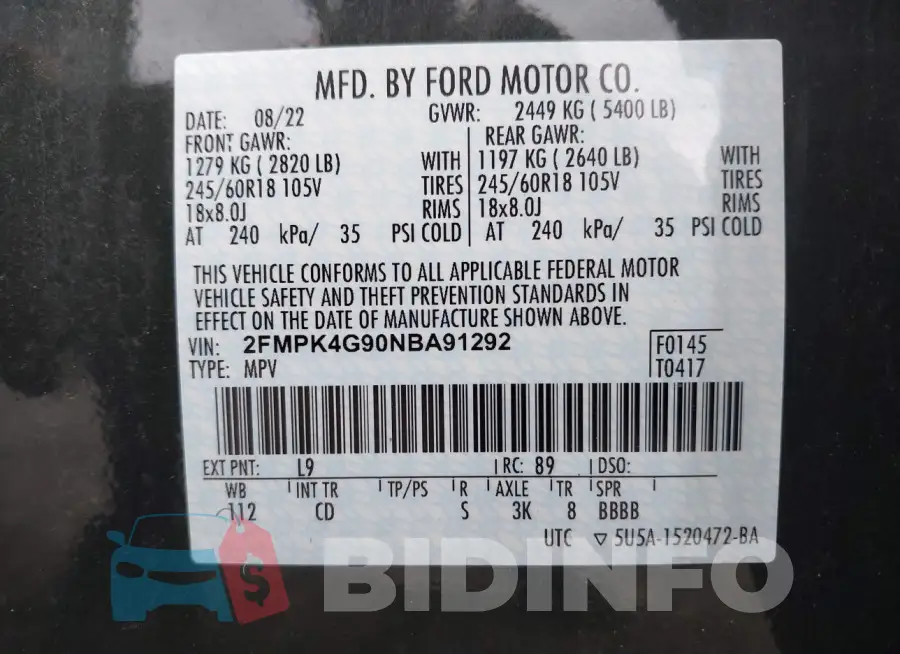 2FMPK4G90NBA91292 Photo# 9