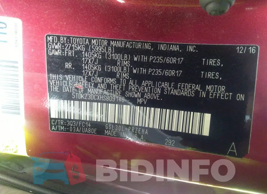 5TDKZ3DCXHS809146 Photo# 9