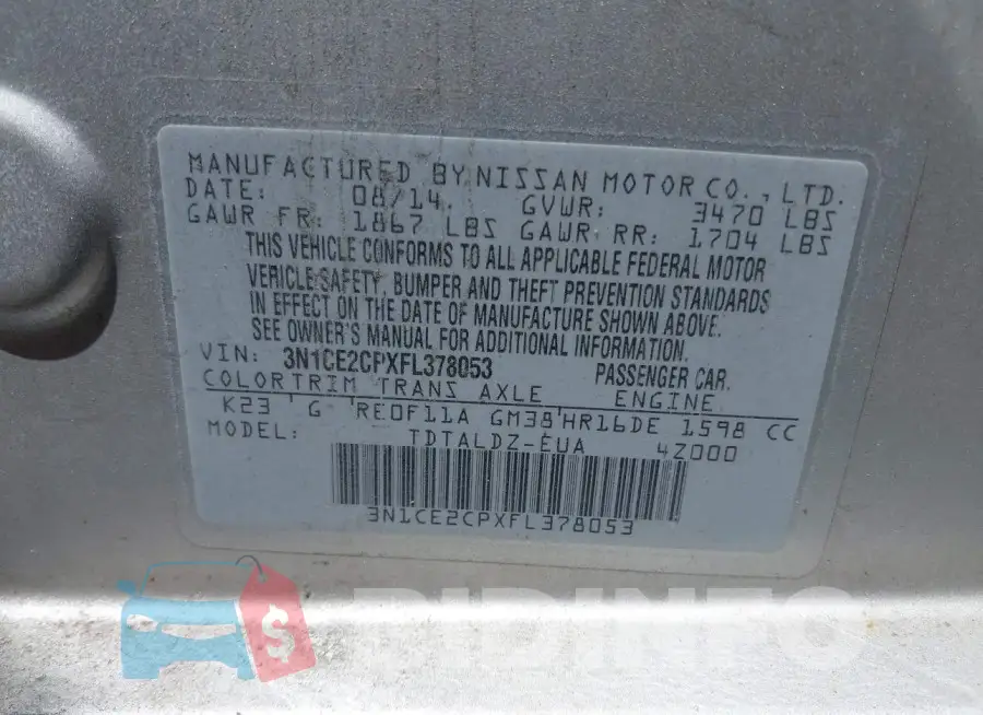 3N1CE2CPXFL378053 Photo# 9
