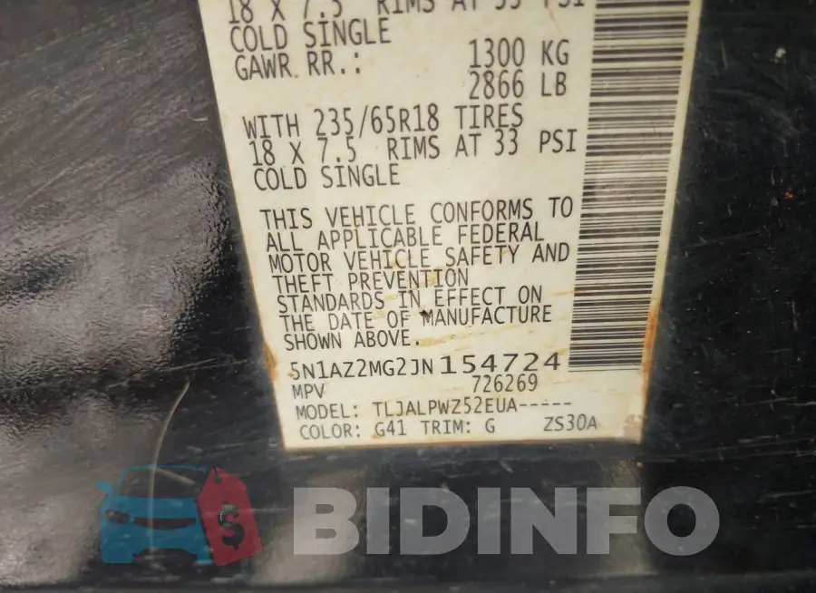 5N1AZ2MG2JN154724 Photo# 9