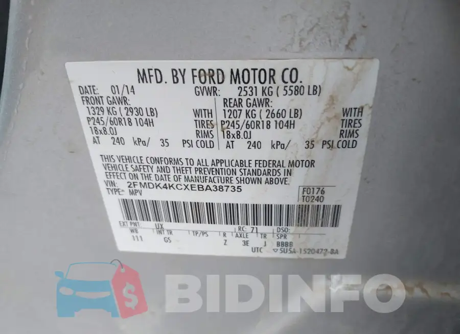 2FMDK4KCXEBA38735 Photo# 9