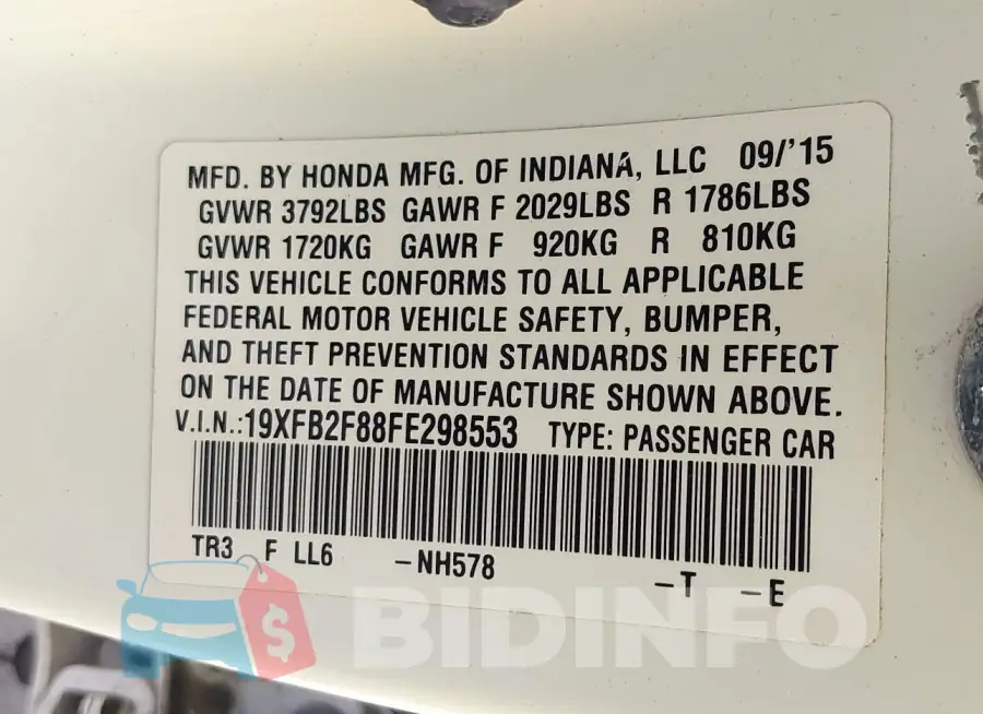 19XFB2F88FE298553 Photo# 9