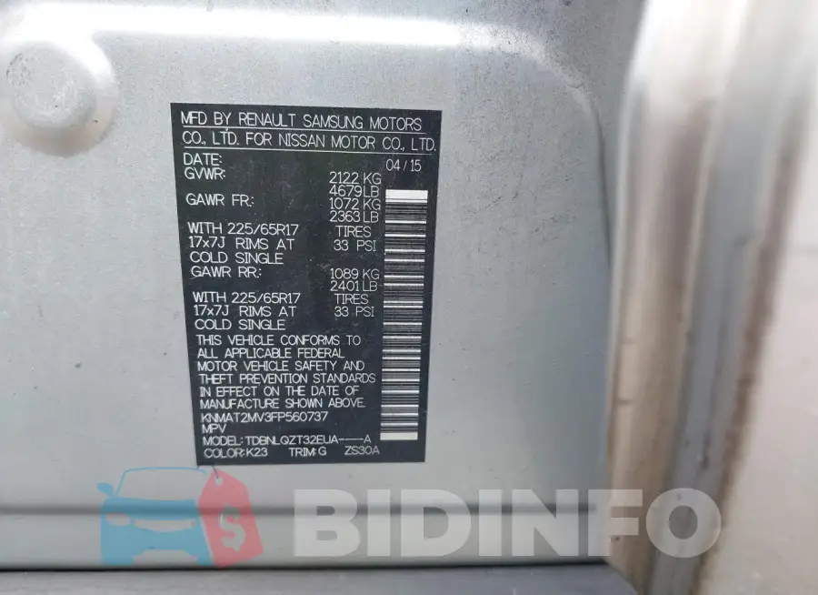 KNMAT2MV3FP560737 Photo# 9