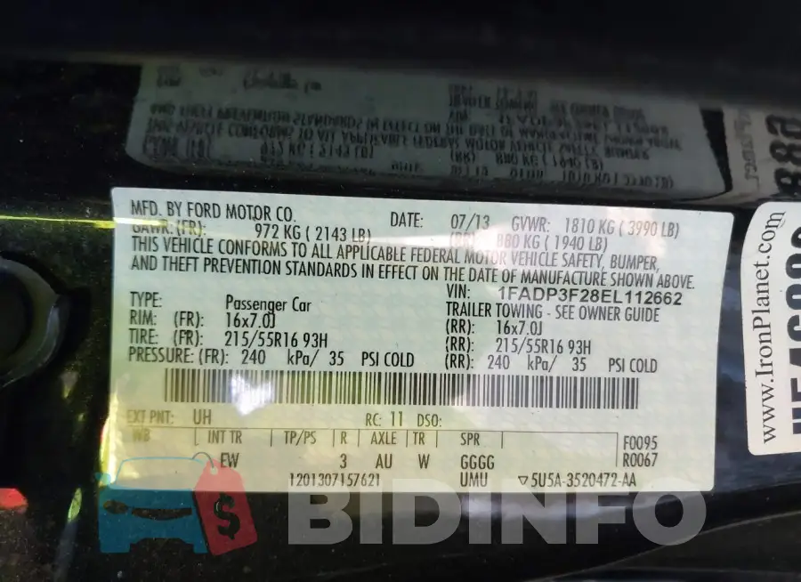 1FADP3F28EL112662 Photo# 9