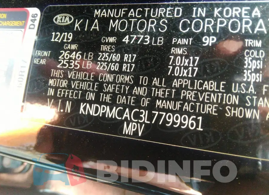 KNDPMCAC3L7799961 Photo# 9