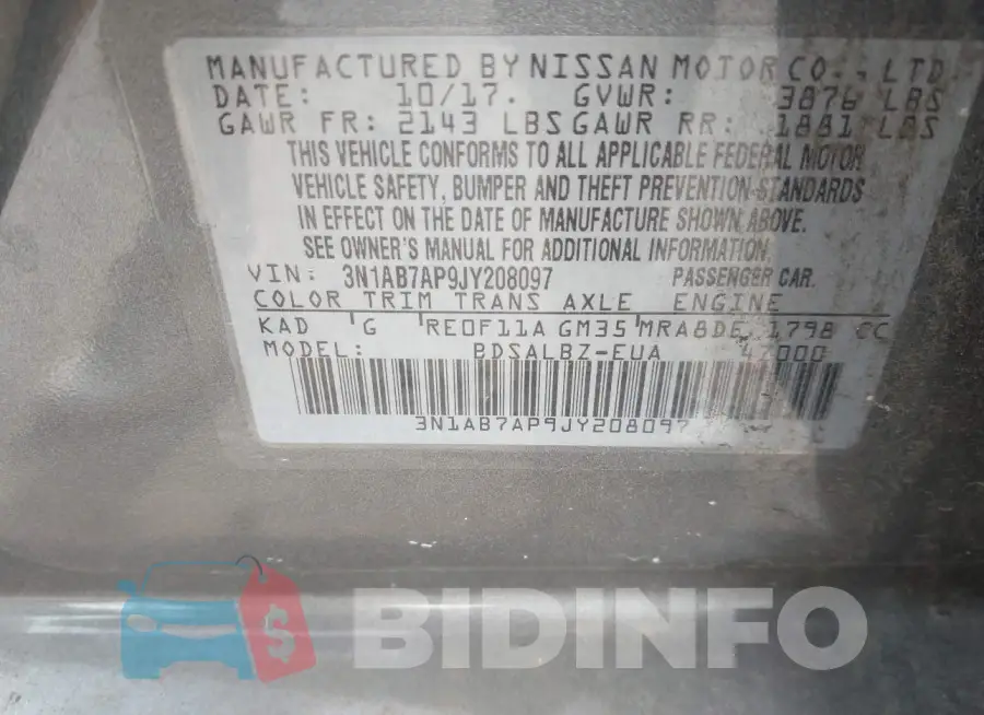 3N1AB7AP9JY208097 Photo# 9