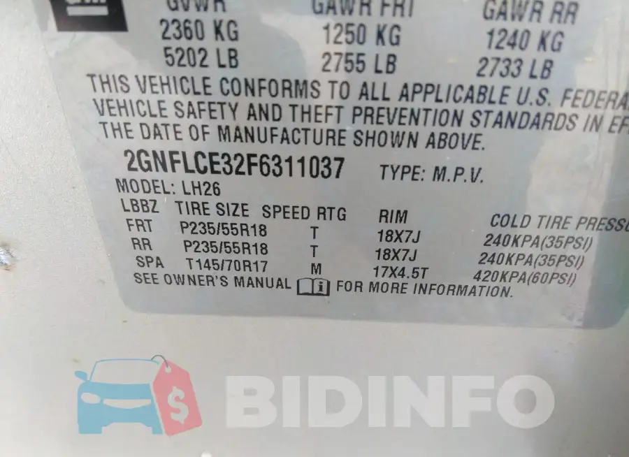 2GNFLCE32F6311037 Photo# 9