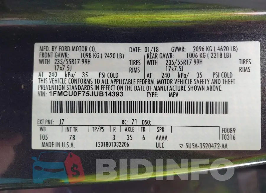 1FMCU0F75JUB14393 Photo# 9
