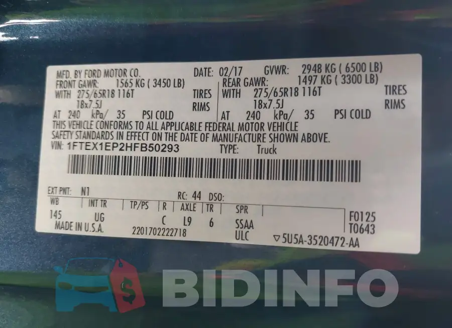 1FTEX1EP2HFB50293 Photo# 9