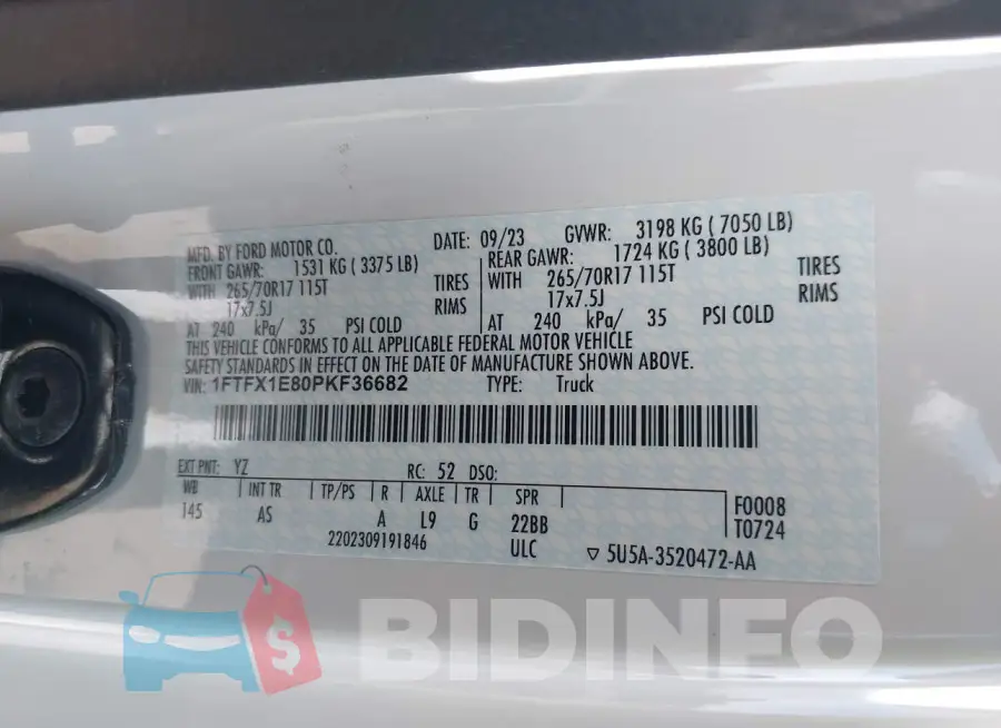 1FTFX1E80PKF36682 Photo# 9