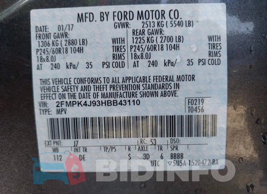 2FMPK4J93HBB43110 Photo# 9