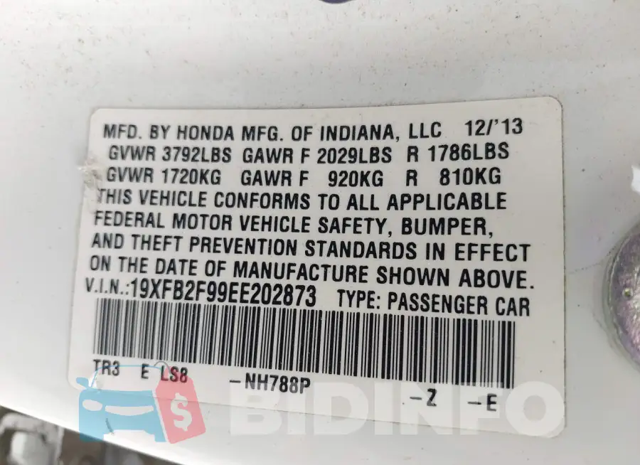 19XFB2F99EE202873 Photo# 9