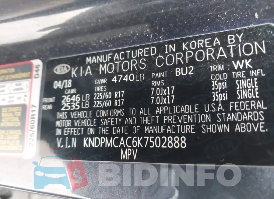 KNDPMCAC6K7502888 Photo# 9