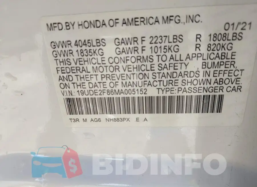 19UDE2F86MA005152 Photo# 9