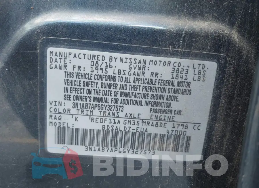 3N1AB7AP6GY327573 Photo# 9