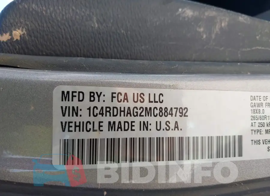 1C4RDHAG2MC884792 Photo# 9