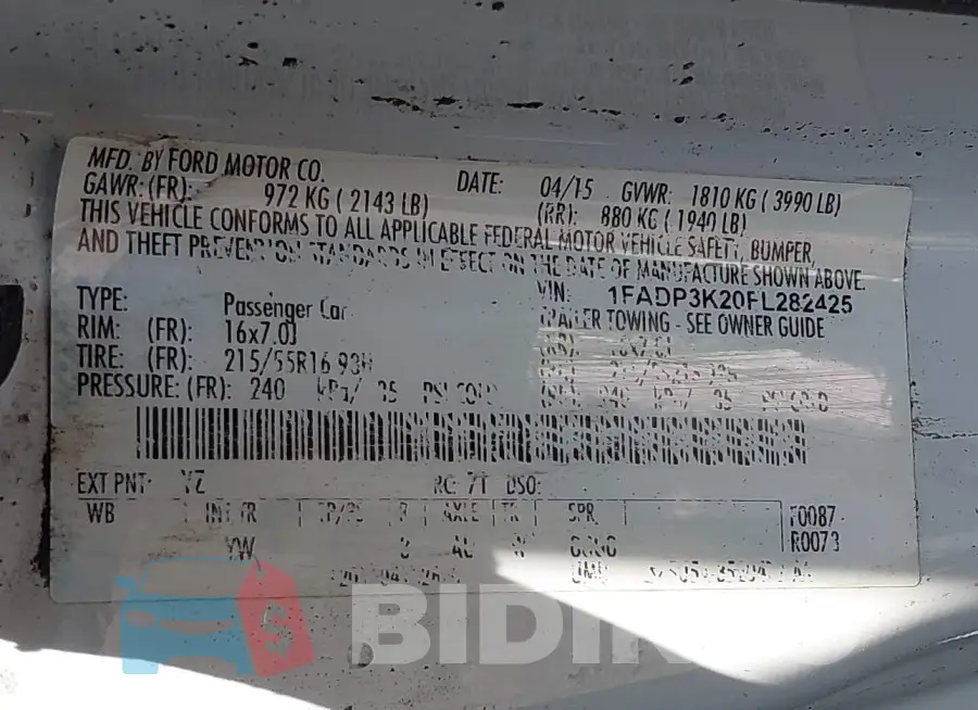 1FADP3K20FL282425 Photo# 9