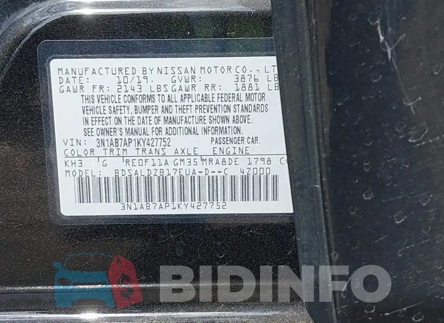 3N1AB7AP1KY427752 Photo# 9
