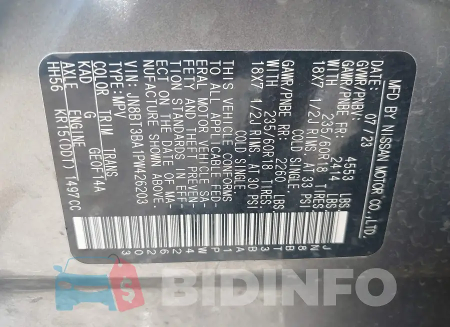 JN8BT3BA1PW426203 Photo# 9