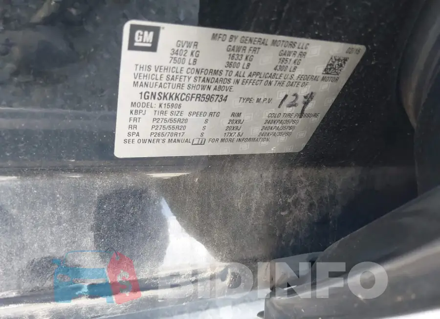1GNSKKKC6FR596734 Photo# 9